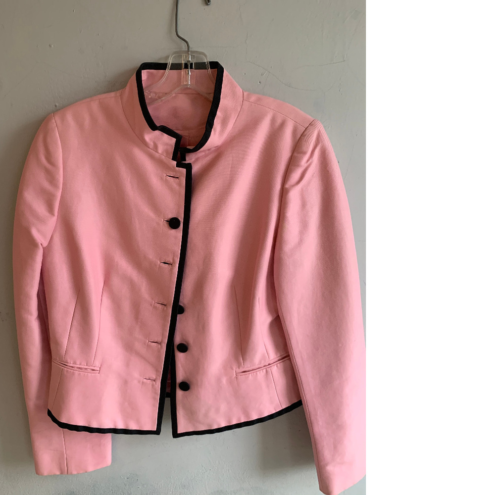 Pink Black Piping stand collar Coat blazer